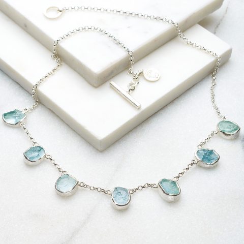 V3 Jewelry Natural Aquamarine Sterling Silver Beaded Station Necklace main image 0