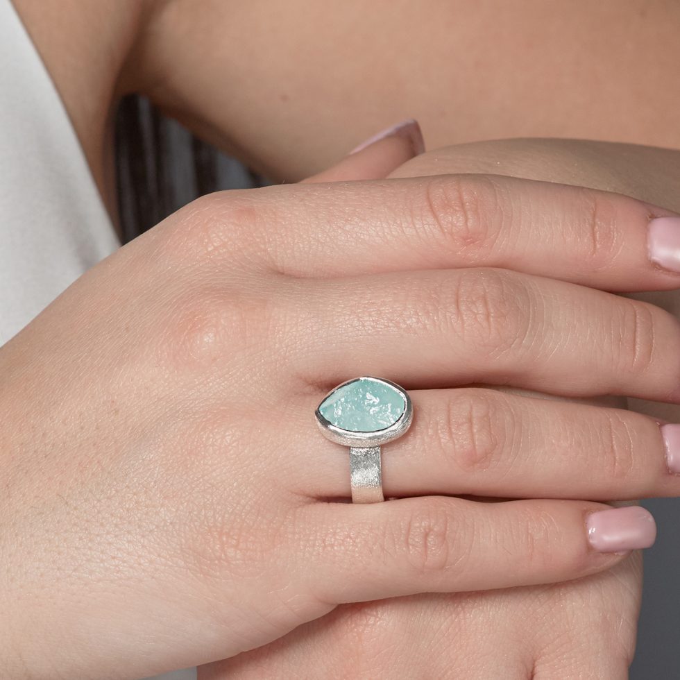 Aquamarine Natural Gemstone Adjustable Handmade Ladies Sterling Silver