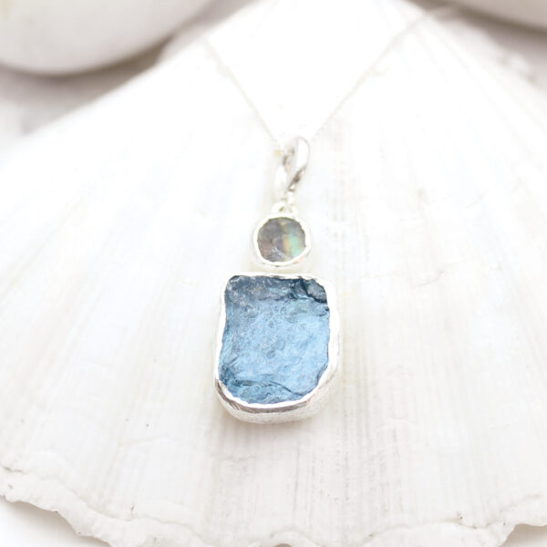 Aquamarine And Moonstone Gemstone Ladies Silver Pendant