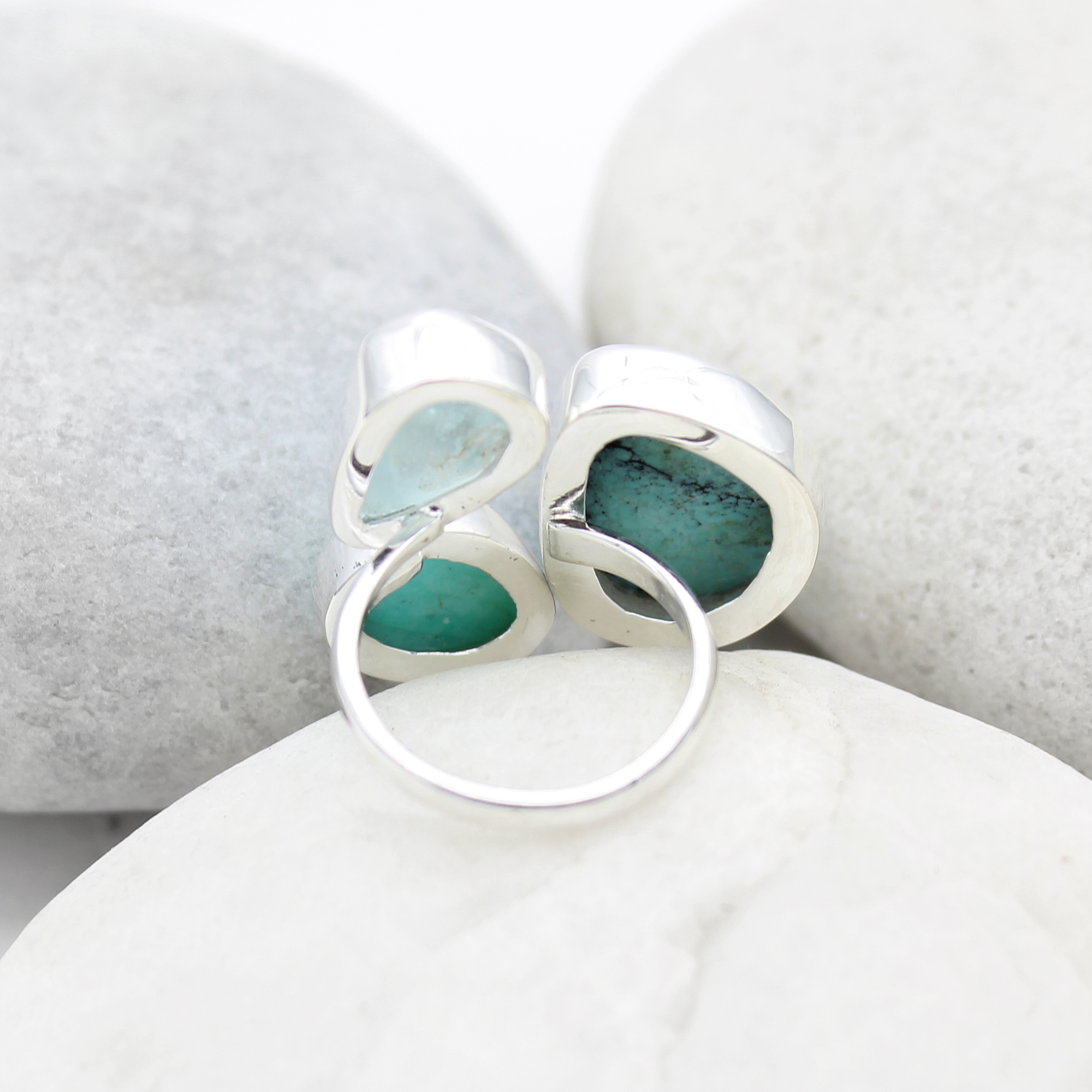 Aquamarine, Amazonite & Turquoise Gemstone Sterling Silver Ring