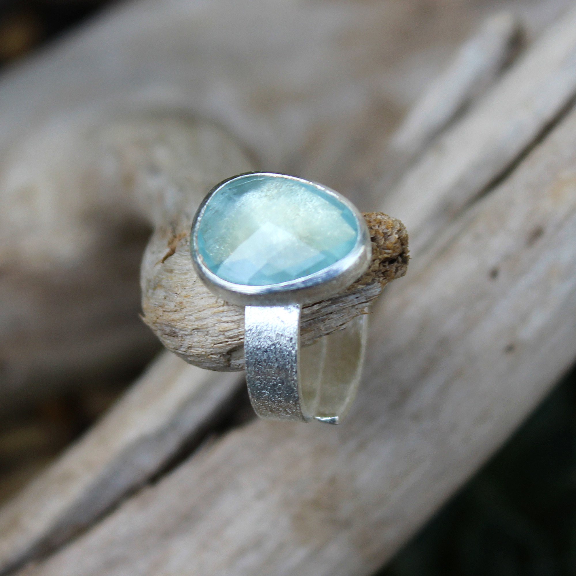 Aquamarine Gemstone Adjustable Sterling Silver Ring