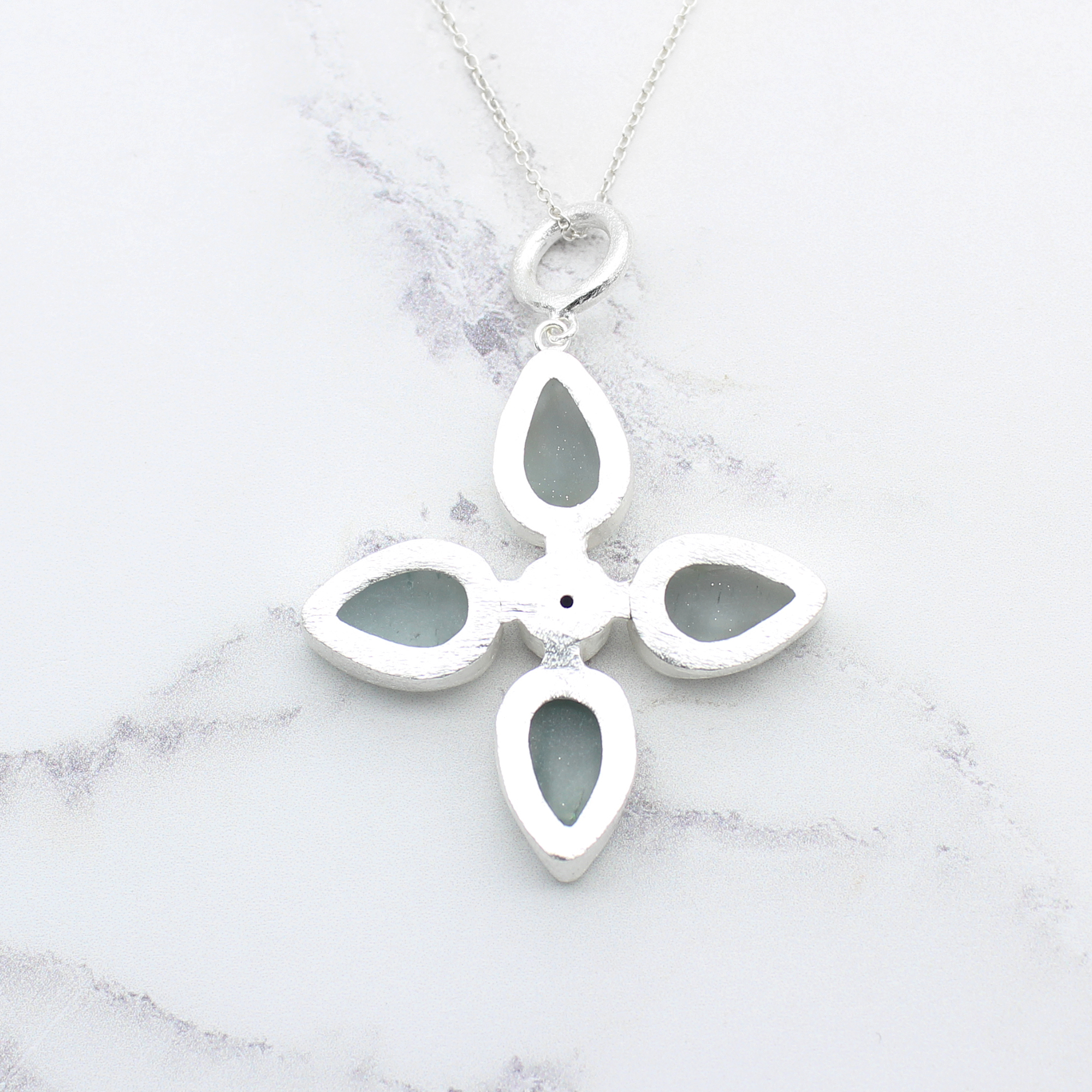 Handmade Aquamarine & Tanzanite Gemstone Flower Sterling Silver Pendant