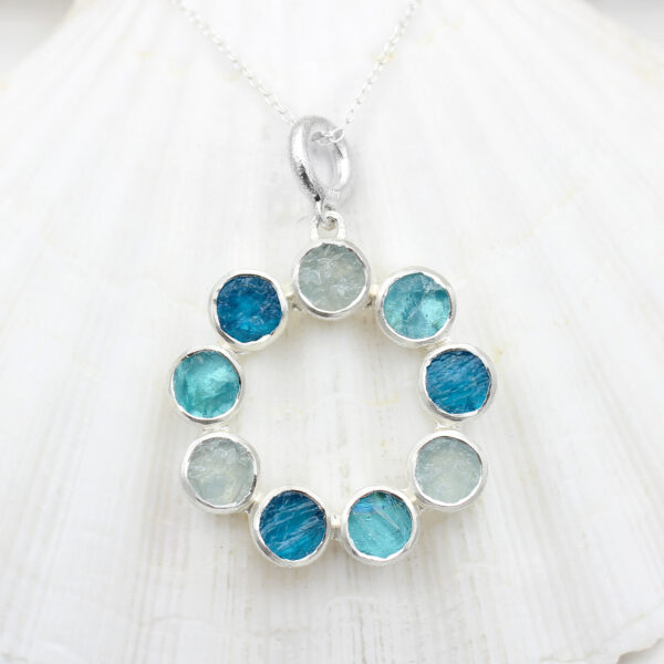 Aquamarine, Apatite & Neon Apatite Gemstone Sterling Silver Pendant Necklace