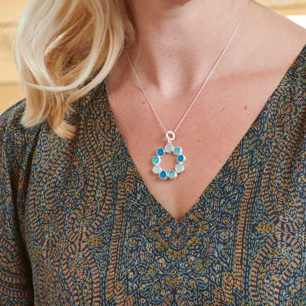 Aquamarine, Apatite & Neon Apatite Gemstone Sterling Silver Pendant Necklace