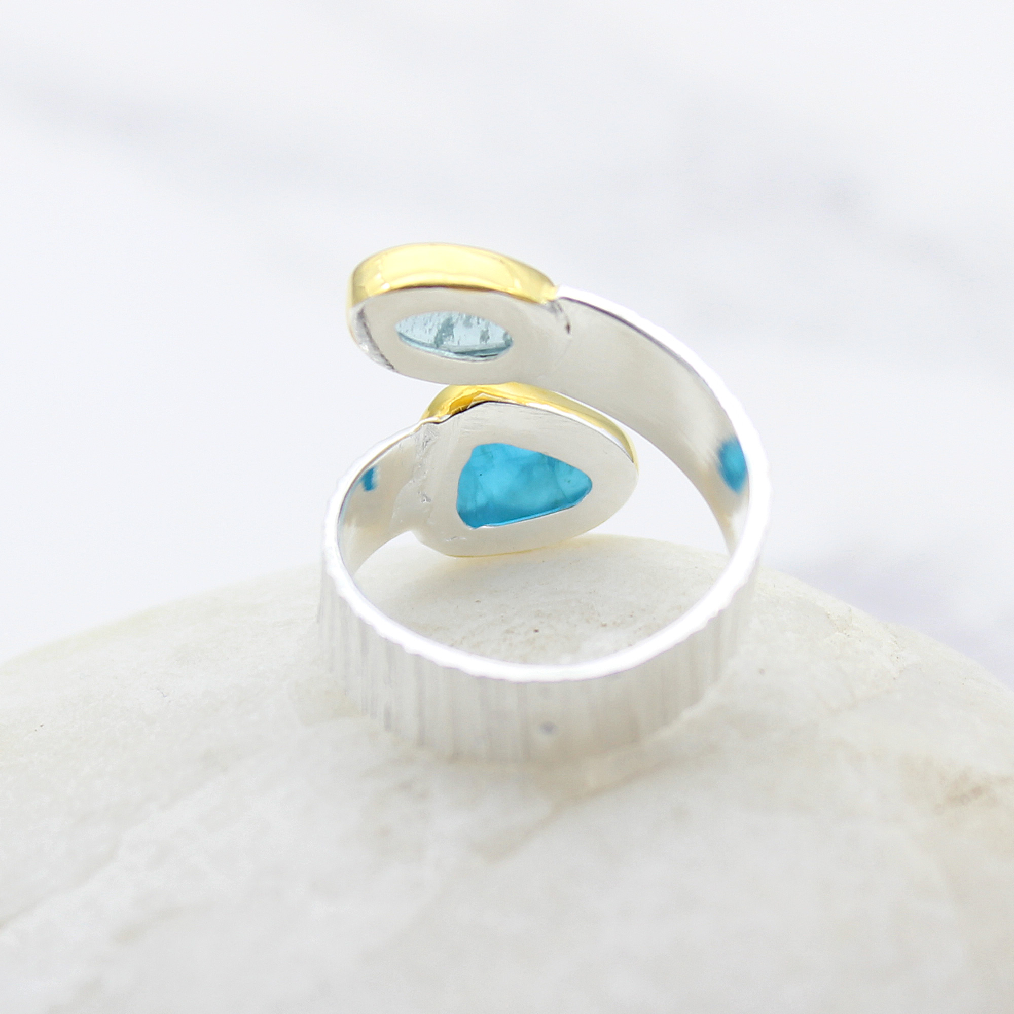 Aquamarine and Apatite Gemstone Adjustable Sterling Silver Ring