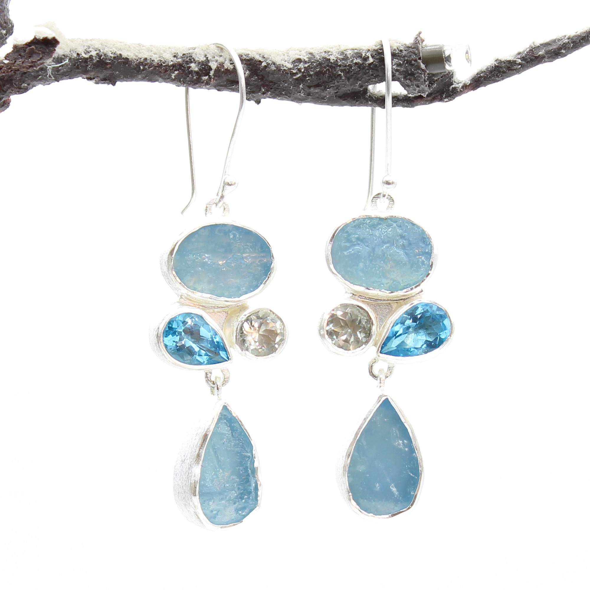 Aquamarine & Blue Topaz Gemstone Ladies Sterling Silver Earrings