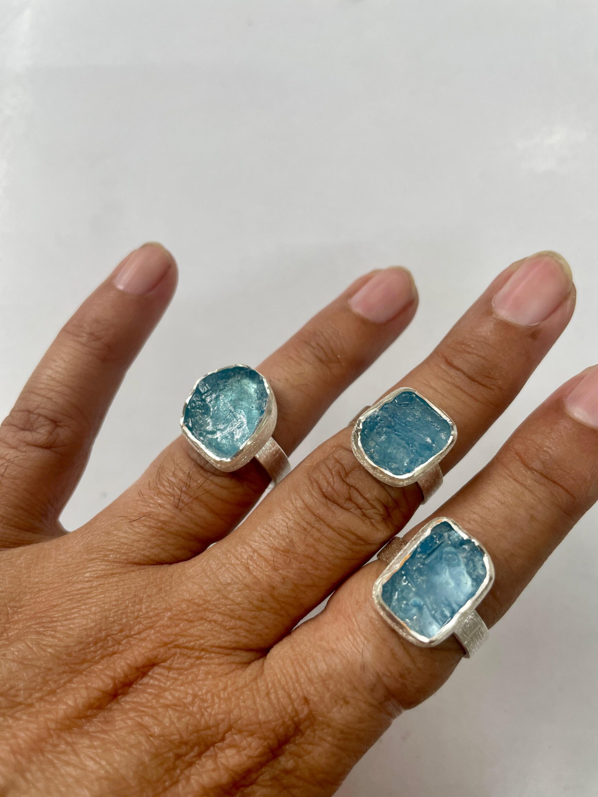 Aquamarine Handmade Natural Gemstone Ladies Chunky Sterling Silver Ring