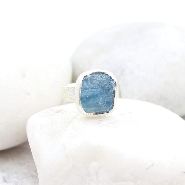 Blue Aquamarine Handmade Natural Gemstone Ladies Chunky Sterling Silver Ring