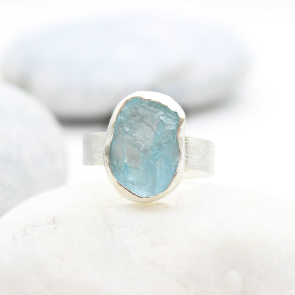 Aquamarine Handmade Natural Gemstone Ladies Chunky Sterling Silver Ring