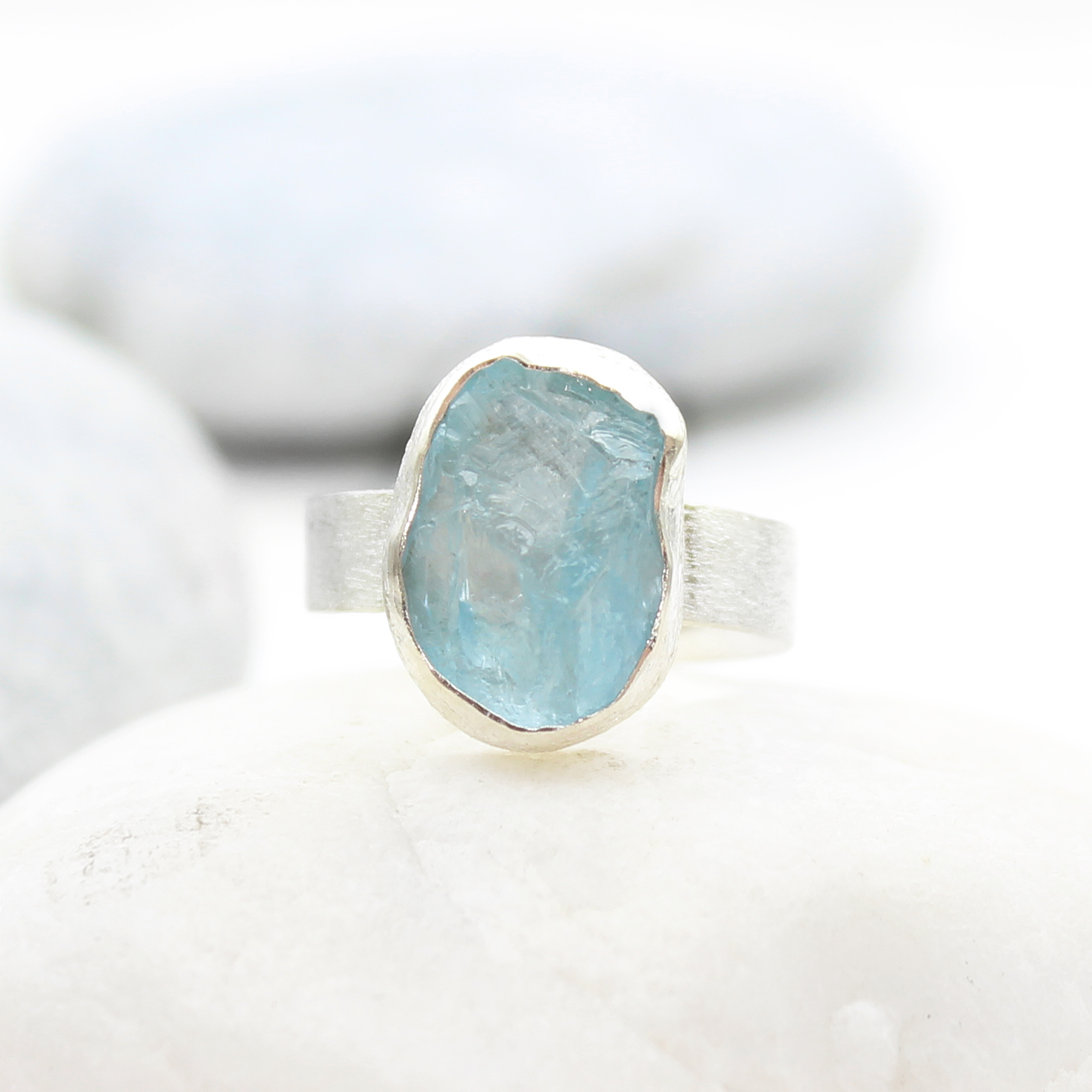Aquamarine Handmade Natural Gemstone Ladies Chunky Sterling Silver Ring