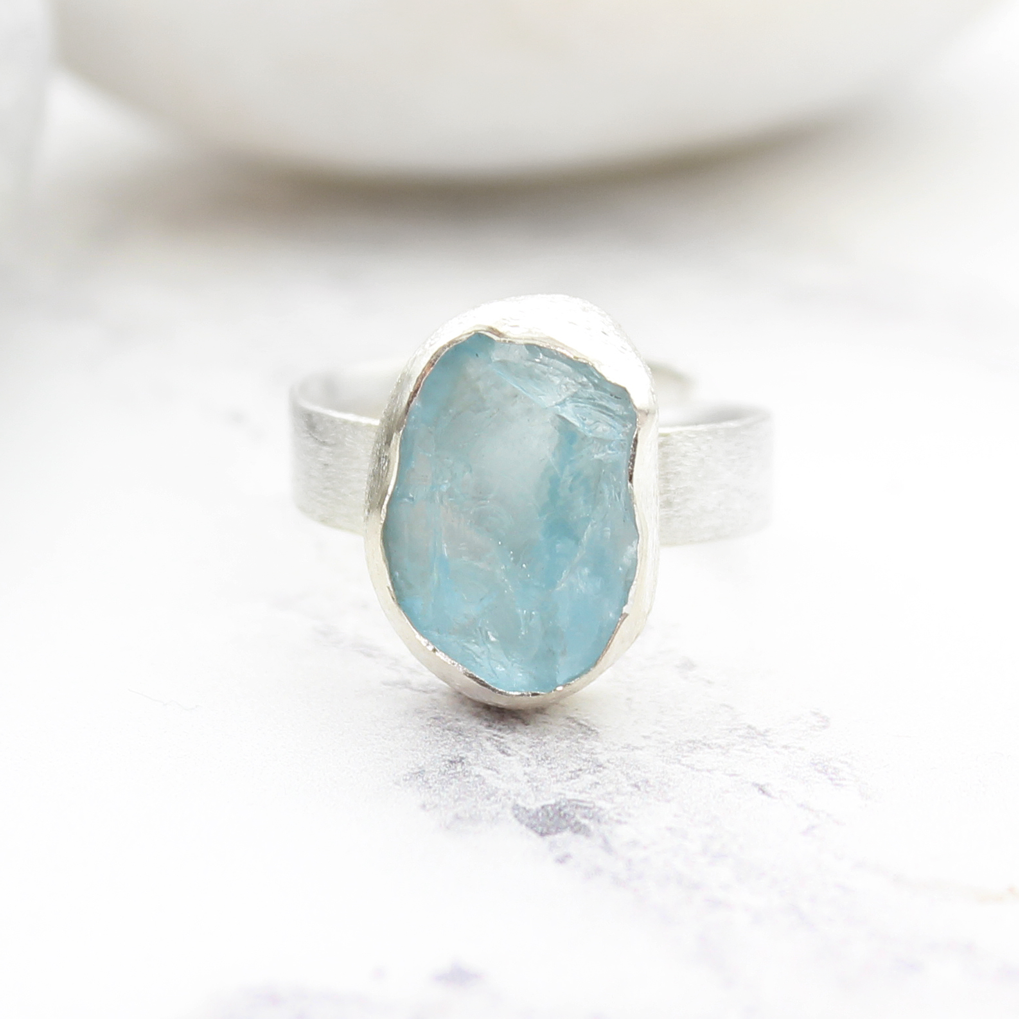 Aquamarine Handmade Natural Gemstone Ladies Chunky Sterling Silver Ring