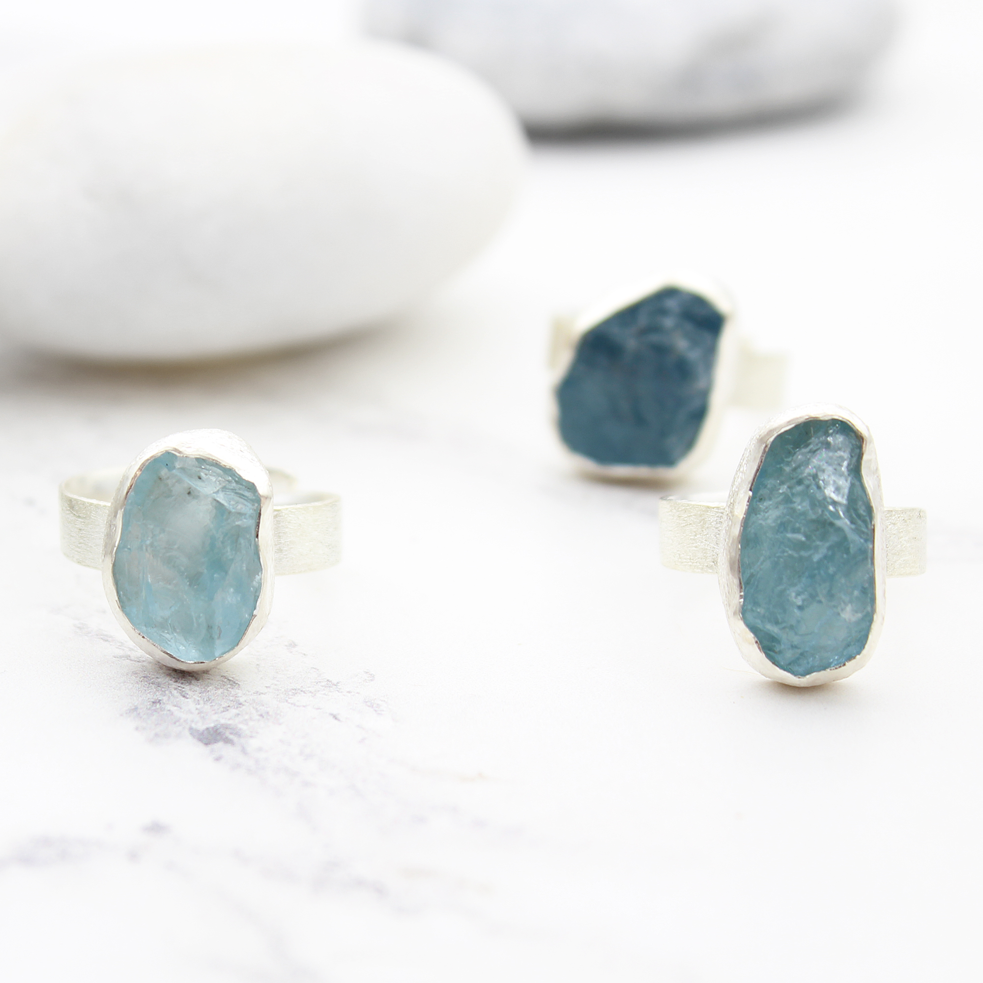 Aquamarine Handmade Natural Gemstone Ladies Chunky Sterling Silver Ring