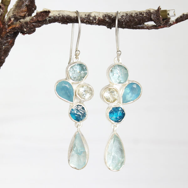 Statement Aquamarine & Apatite Gemstone Ladies Sterling Silver Earrings