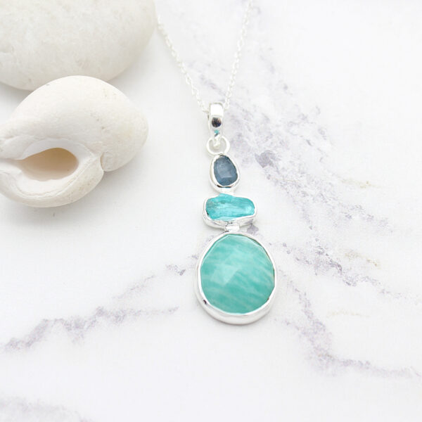 Aquamarine, Apatite & Amazonite Gemstone Handmade Silver Pendant