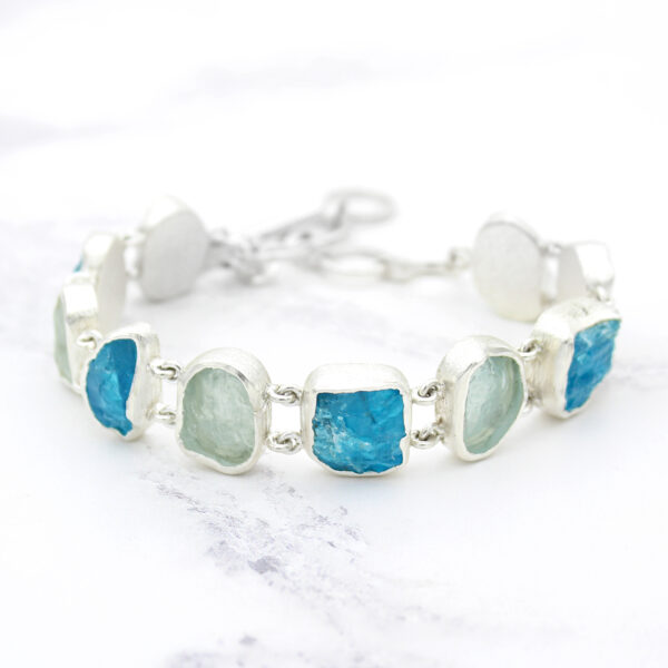 Aquamarine & Neon Apatite Gemstone Sterling Silver Bracelet