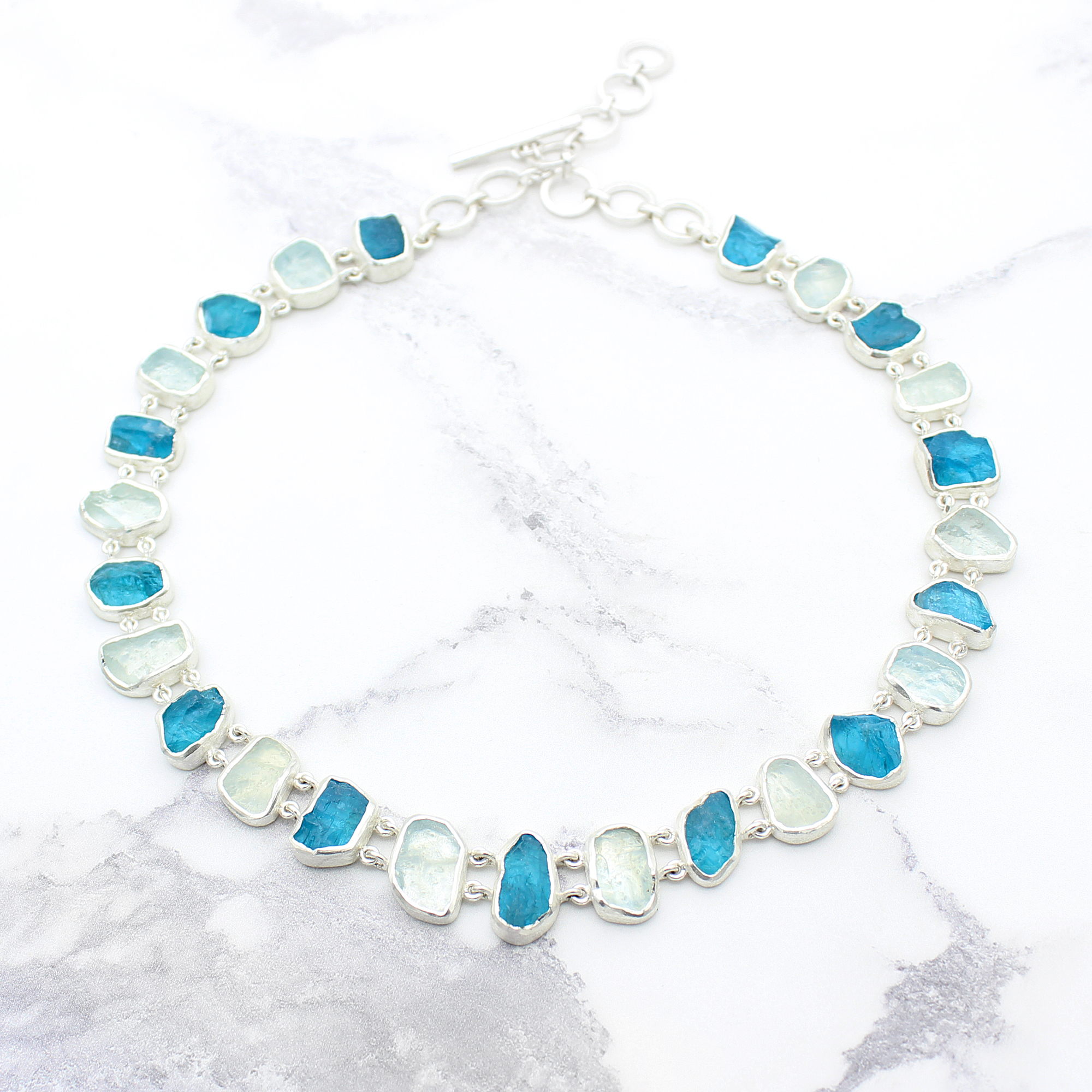 aquamarine-and-neon-apatite-double-link-necklace2 Aquamarine & Neon Apatite Gemstone Necklace