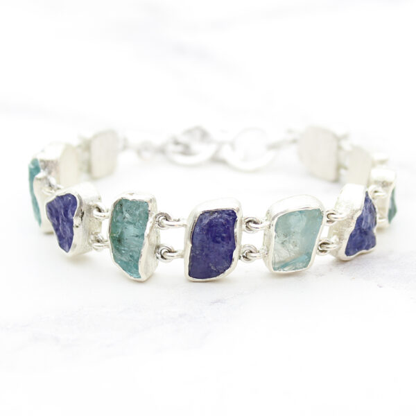 Aquamarine and Tanzanite Gemstone Handmade Sterling Silver Ladies Bracelet