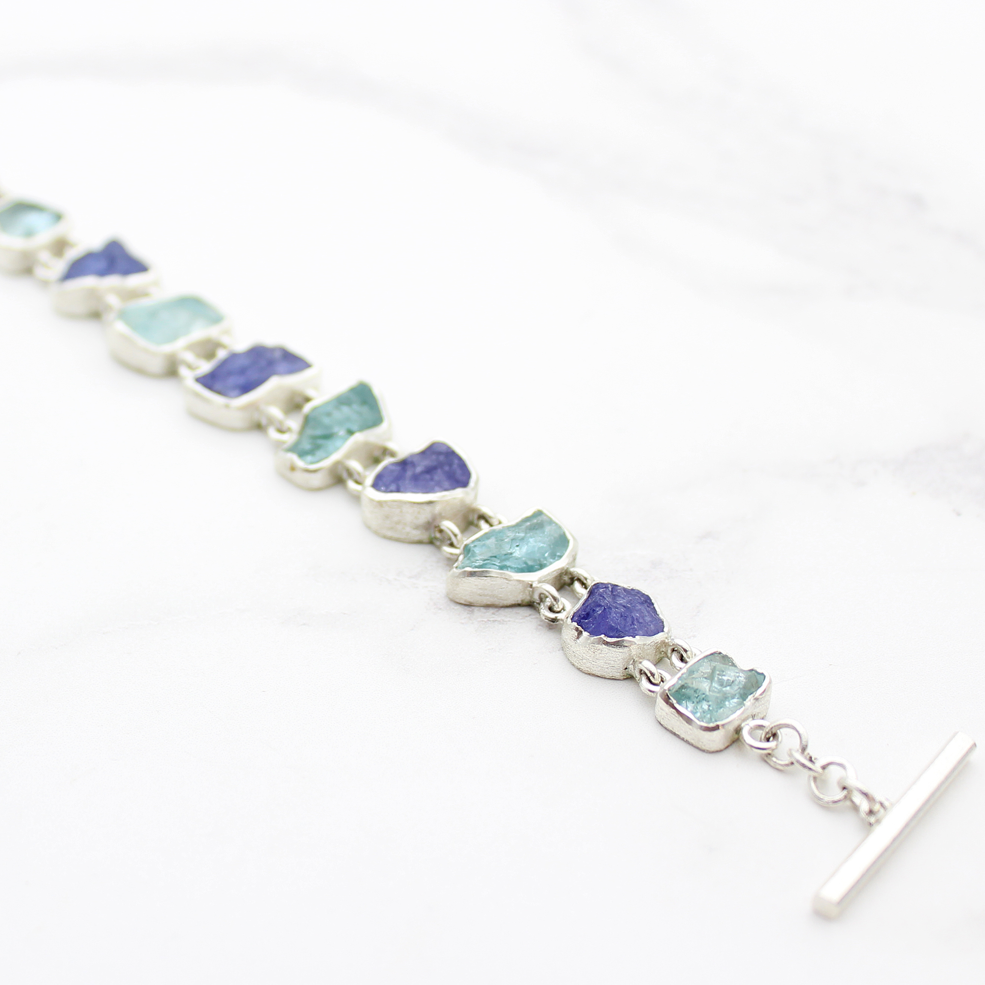 aquamarine-and-tanzanite-gemstone-sterling-silver-bracelet2 Aquamarine and Tanzanite Gemstone Handmade Sterling Silver Ladies Bracelet